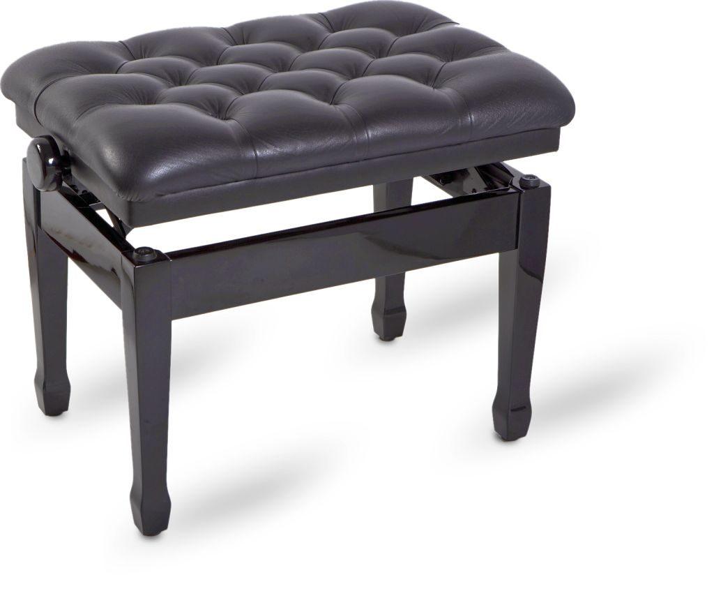 Concert bench black polished, with real leather